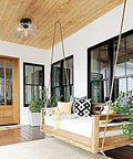 Heavy Duty Industrial Semi Flush Mount Ceiling Light With Tough Matte Black Frame And Authentic Seeded Glass Cover For A Big Time Modern Vintage Lighting Glow above a cozy porch swing.