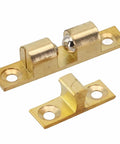 Solid Brass Double Ball Tension Roller Catch Latch For Cabinets And Furniture Doors, Adjustable Gold Tone, Close-up View