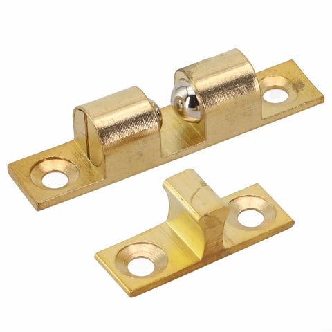 Solid Brass Double Ball Tension Roller Catch Latch For Cabinets And Furniture Doors, Adjustable Gold Tone, Close-up View