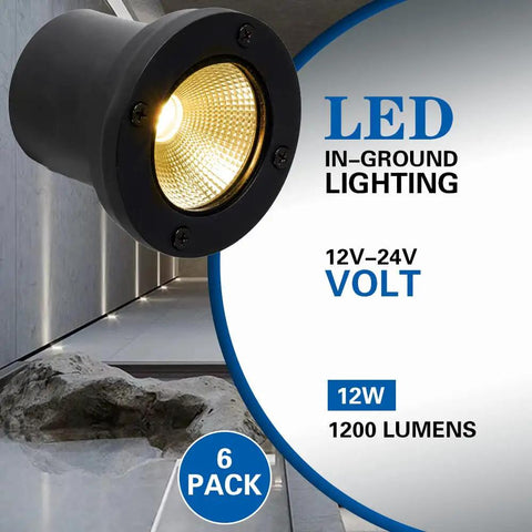 Warm White 12W Ground Light For Outdoor Landscape Low Voltage In Ground Well Light 12V-24V AC/DC Waterproof Lighting