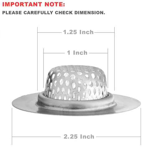 Four Pack Stainless Steel Sink Strainers With Rubber Stopper Plug Set Fits 2.125 Inch Top Diameter And 1 Inch Basket Ideal For Bathroom Utility Slop Laundry RV Lavatory Sinks