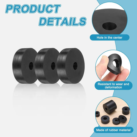 16 Piece Heavy Duty Rubber Spacers Featuring Badass Vibration Dampening Built Tough For Zero Flex Mounting And Smooth Gear Operation Indoors Or Outdoors, showing three hollow rubber mounts.