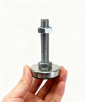 Adjustable Swivel Leveling Feet 4 Pack Heavy Duty Stabilizers For Workbenches Cabinets Machines 529 Lb Load Capacity Black Nylon Stainless Steel Thread No Flex Promise, showcasing a stainless steel threaded foot.