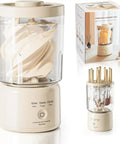 Portable Mini Washing Machine Rechargeable Underwear Cleanser And Makeup Brush Washer Built Different in beige, with a clear bowl, shown with makeup brushes.