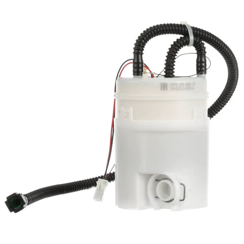 High Output Fuel Pump for Lightning Startups and Peppy Acceleration, white plastic body, fuel line connector and wiring.