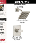 Dimensions of Brushed Nickel Shower Faucet Trim Kit With Stainless Shower Head And Handle Set, Modern 14 Series Style