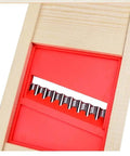 Wave Waffle Crinkle Cutter with red plastic housing and stainless steel blade for potatoes.