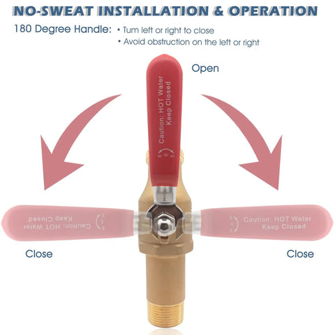 Three Quarter Inch MNPT Full Port Brass Water Heater Drain Valve With 180 Degree Handle and Garden Hose Adapter Installation Guide