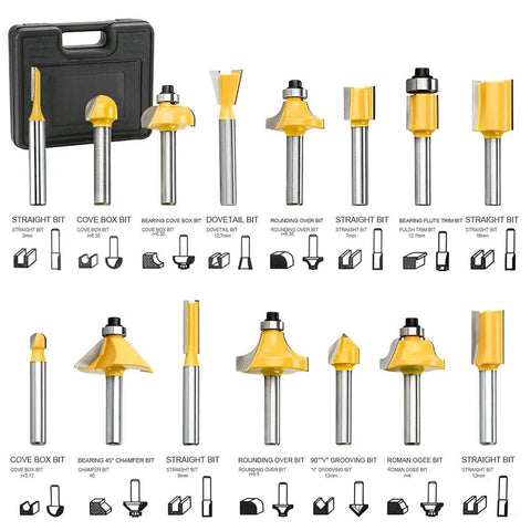 Dope Compact Palm Router With Trimmer And Fixed Base, 15 router bits set in case for woodworking, compatible with 710W Electric Tool Kit