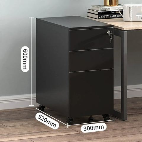 Locking Three Drawer Metal Filing Cabinet On Wheels Anti Tip Vertical Design With Rolling Casters For Home And Office Storage