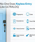 Blue door with U-Bolt Pro WiFi Smart Lock With Fingerprint ID Auto Unlock App Remote Control Share Access Backlit Keypad.