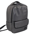 Smell Proof Executive Tech Adventure Backpack Hits Different With A Secret Combo Lock And Usb C Pass Through Port For Your Fifteen Inch Laptop In Clean Titanium Black Finish, side view showcasing durable vegan leather.