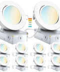 Dope 4 Inch LED Recessed Gimbal Lights 10 Pack With Junction Box Dimmable 9W 750LM Airtight Five Color Temperature Selectable