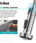 Heavy Duty Stainless Steel Pull Down Kitchen Faucet With Built In Water Filter, 360 swivel adapter for precise water stream direction.