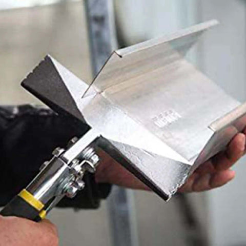 Using 6 Inch Hand Seamer For Sheet Metal With One Quarter Inch Depth Markings Straight Jaw Bender Pliers on metal sheet