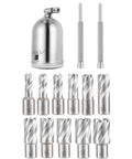 Complete 11 Piece HSS Annular Cutter Set with Silver Drill Bits for Professional Portable Mag Drill Heavy Hitter