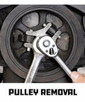 Harmonic Balancer And Pulley Installer Tool Kit 33 Piece Set in use with gear pull for crankshaft removal on engine