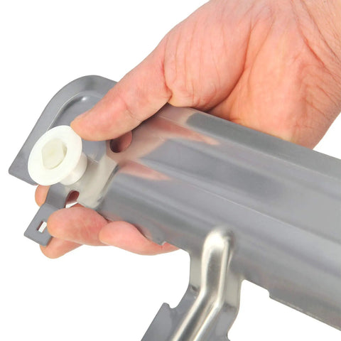 Hand holding part of Top Rack Replacement Kit For Whirlpool Dishwashers 20 Pcs W10712395 W10350375 with wheel attachment.