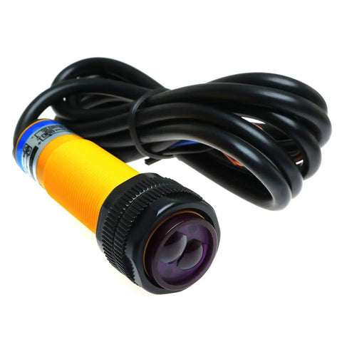 Infrared Photoelectric Sensor Switch DC 6 to 36V Three Wire NPN Normally Open with 7 to 30 cm Sensing, yellow body, black cable