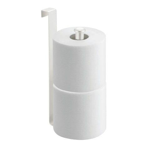 Over The Tank Toilet Paper Holder Organizer For Bathroom Storage, Sturdy Metal Reserve That Holds Two Rolls, Easy Slide On Fit, Pearl White Finish