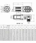 Pro Level Heavy Duty Right Angle Plug And Socket Connector For 8Mm 25Sq Mm Wiring Red IP65 dimensions and specifications diagram.