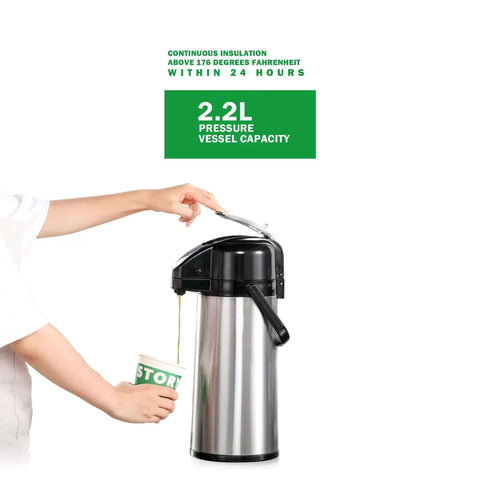 Commercial Airpot Coffee Brewer With 2.2L 74oz Thermal Carafe Stainless Steel Pour Over Coffee Machine 24 Hour Heat 120V 1450W Dispenser