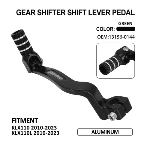 Beefy Folding CNC Gear Shifter Lever For KLX110 KLX110L KLX110R 2010 to 2023 Dirt Bike Aluminum Alloy T6 6061 black close-up