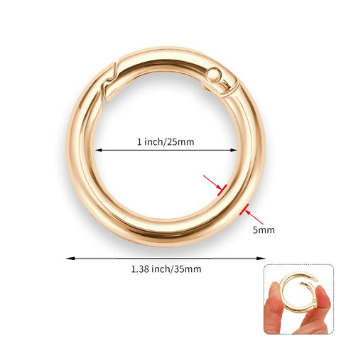 1 Inch Key Ring Clip Set, 8 Pack Round Carabiner Clips For Keys Bags Purses, Key Chain Hooks Replacement, light gold finish