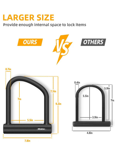 Heavy Duty 18mm U Lock And 4ft Chain Security Bundle For Bikes And EBikes, Tough Anti Theft Lock Set, Large U Shape Lock With 3 Keys For Electric Scooters Fat Tire Bikes Dirt Bikes And Trikes, size comparison