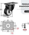 Heavy Duty 2 Inch Caster Wheels Set Of Four 600 Lb Industrial Swivel Casters Black Polyurethane Rollers dimensions and specs.