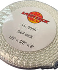 Coiled LavaLock self-adhesive wood stove window gasket tape, white braided rope, 1/8 in x 5/8 in x 8 ft