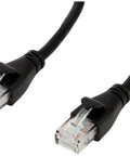 Cat6 Ethernet Patch Cable 25 Ft Long With Gold-Plated RJ45 Connectors, Lag-Free Gaming Ready, 1 Gbps Speed, Gigabit Ethernet For Router Modem Switch, Black, Durable High-Performance Network Cable, close-up of both plugs