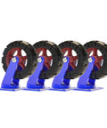 Heavy Duty 10 Inch Pneumatic Swivel Casters, 4 Pack Rubber Tired Plate Wheels For Industrial Carts And Workshop Machines, Built Rock Solid To Handle The Daily Grind And Roll Smoothly, showing four blue plate wheels with rubber tires.