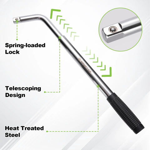 Telescoping 4 Way Lug Wrench Extendable Half Inch Drive With 17 19mm And 21 23mm Sockets Durable Wheel Nut Removal Tool