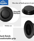 Four Pack Round Sliding Closet Door Handles, 2-1/2 Inch Diameter Black Flush Pocket Pulls For Recessed Bypass Doors, showing components