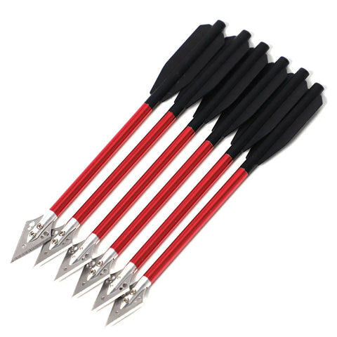 Pro Grade Premium Aluminum Crossbow Bolts Set 6.7 Inch With Sharp Broadhead Tips, 12 Pack For 50 To 80 Lb Mini Archery Crossbows, Red Bolts