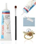 Clear Rhinestone Jewelry Glue For Jewelry Making, High Viscosity Bond, Waterproof, Ultra Strong Hold For Gems Pearls Metals And Ceramics, Semi Fluid Formula, Dries Clear, 2 Oz tube with applicator brush and cloth