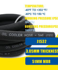 Oil cooler hose, black rubber, SAE J1532 marking, 3.05 mm thick, coiled