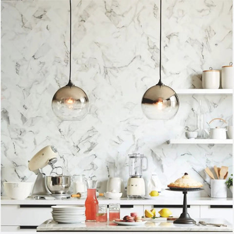 Gradient Silver Glass Globe Pendant Light With Adjustable Cable in kitchen setting