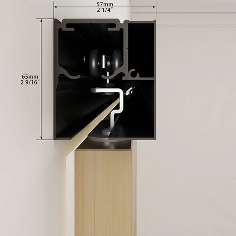 Cross-section of Six Foot Sliding Barn Door Hardware Track Kit Aluminum Box Rail Wall Mount Interior Wooden Doors.