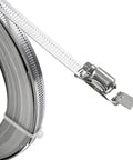 Get This 6.56 Ft Adjustable Stainless Steel Hose Clamp Strap With Screw Fasteners For Durable Repairs And A Custom Fit To Banish Leaks At The Shop. coil with buckle close-up