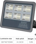 JUDYSSY 100-500W Led Flood Light Outdoor, Super Bright Led Security Light Ip66, 300W with six LED panels and adjustable bracket.