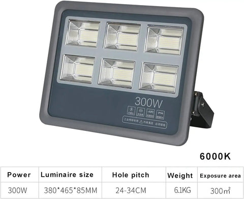 JUDYSSY 100-500W Led Flood Light Outdoor, Super Bright Led Security Light Ip66, 300W with six LED panels and adjustable bracket.