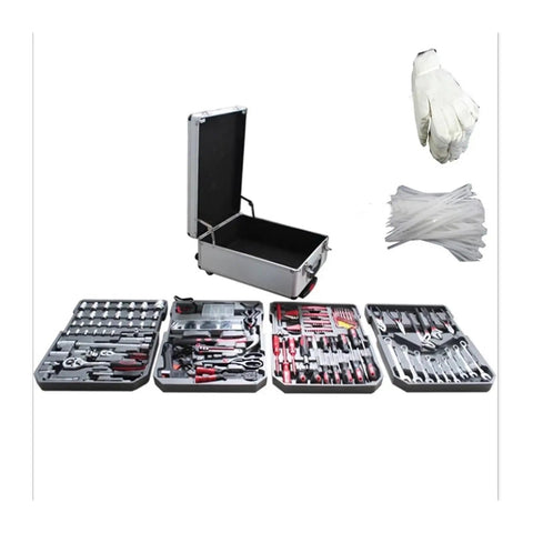 Sturdy 599 Piece Aluminum Alloy Box Tool Set For Your Ride And Home With Screwdrivers Wrenches That Make Minor Car Repairs A Cinch And Keep Your Garage Sorted In Style So You Feel Safe Fixing Stuff Yourself. Open aluminum tool case with sockets, wrenches, and screwdrivers