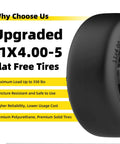 Flat Free 11x4.00-5 Front Lawn Mower Tire And Wheel Set With Solid Polyurethane Core For Zero Turn Mowers, 350 Lb Load