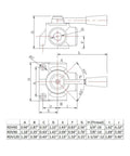 Technical drawing of Heavy Duty Hydraulic Rotary Diverter Valve 3 Way Open Center for Industrial Hydraulics 16 GPM Flow Up To 4350 PSI Max.