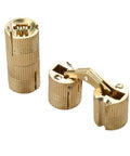 Stealthy Hidden Brass Cabinet Hinges 8-12mm Concealed Barrel Invisible Door Hinge Set Copper Finish 2 Pack