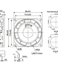 80x80x25mm Axial Flow Cooling Fan For Industrial Cabinets 220V Power 0.10 0.06A Draw High Airflow Ventilation Fan For Electronics Durable Cabinet Cooling Solution Quiet Operation And Reliable Heat Removal. technical dimension drawing of 80x80x25mm axial fan