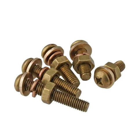 Premium Brass Screw Nut Kit Featuring Pan Head Phillips Fasteners With Washers For Metalworking Projects In M3 To M6 Sizes showing brass fasteners.