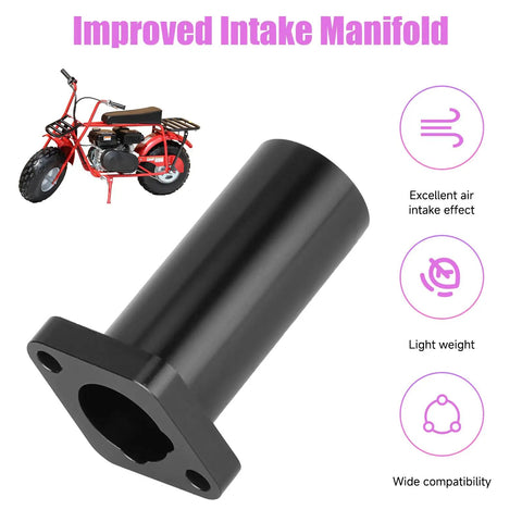 Improved Intake Manifold Inlet Pipe Kit For PWK 24mm 28mm Carbs Fits Predator 212cc Engines, shown beside mini bike illustration.